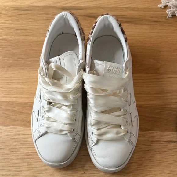Golden Goose Pure Star White Sneakers with Animal Print Accent - Picture 4 of 4